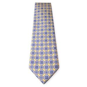 Jos A Bank 100% Silk Tie - Blue Yellow Medallion - Made In Italy - OS